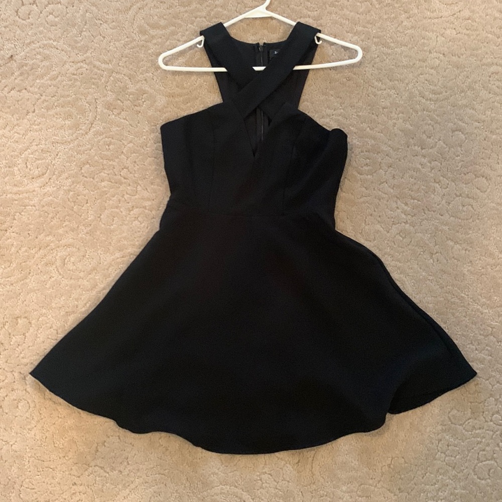 Lulu’s Cross High Neck Black Mini Dress